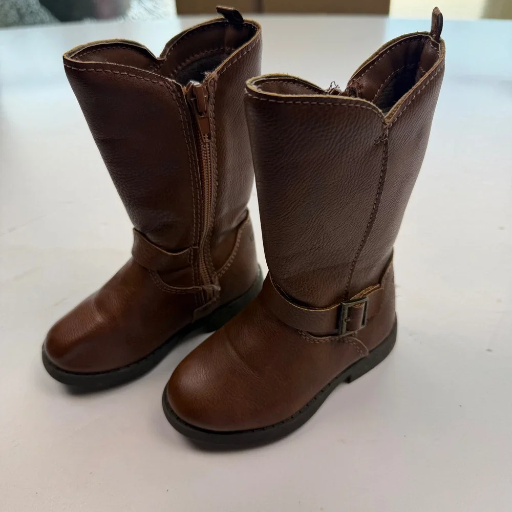 OshKosh Bgosh Toddler Lumi Brown Faux Leather Tall Riding Boots Size 6M